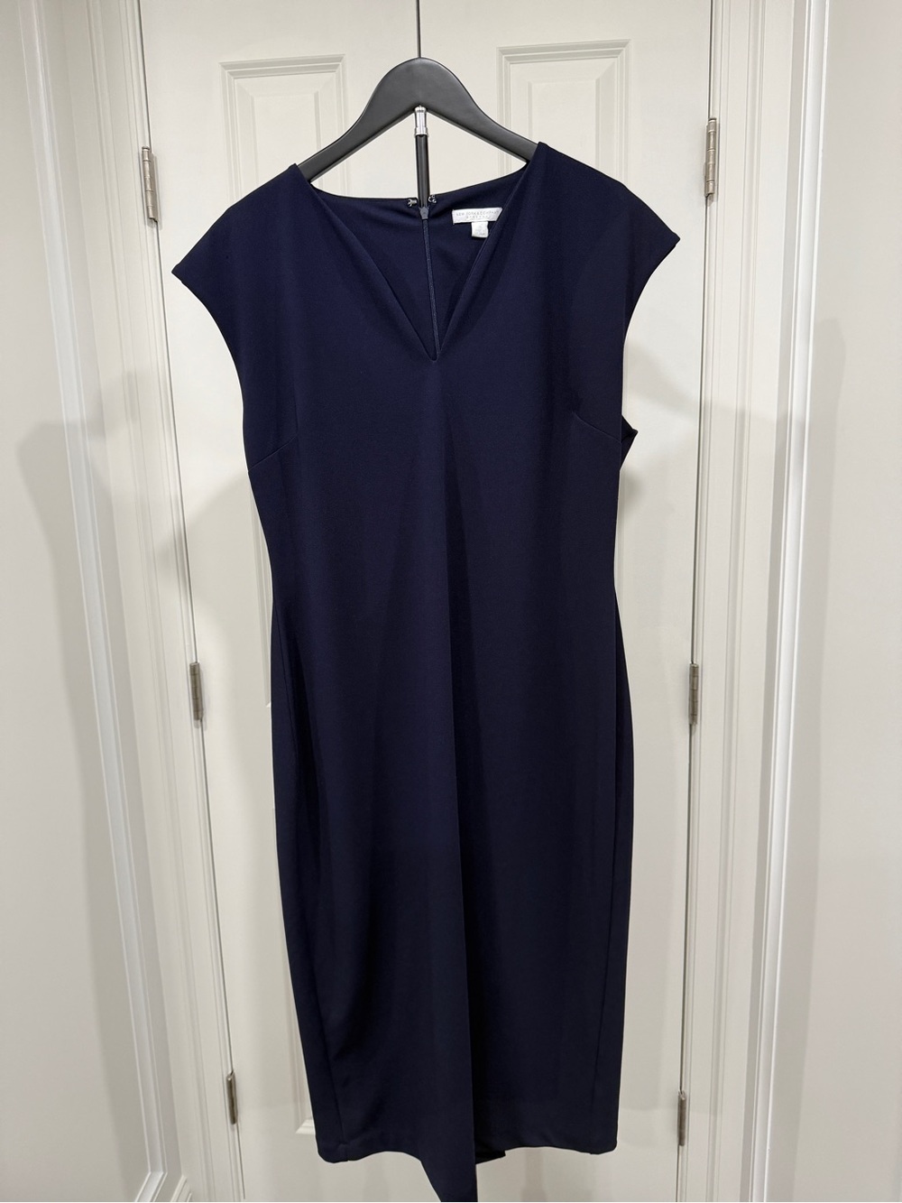 New York & Company Navy V-Neck Cap Sleeve Midi Dress